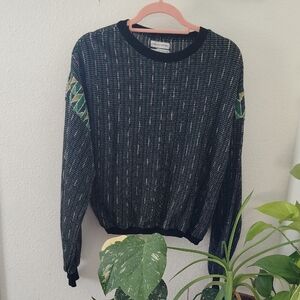 Urban Outfitters Black Speckled Crewneck Sweater with Green Elbow Patches